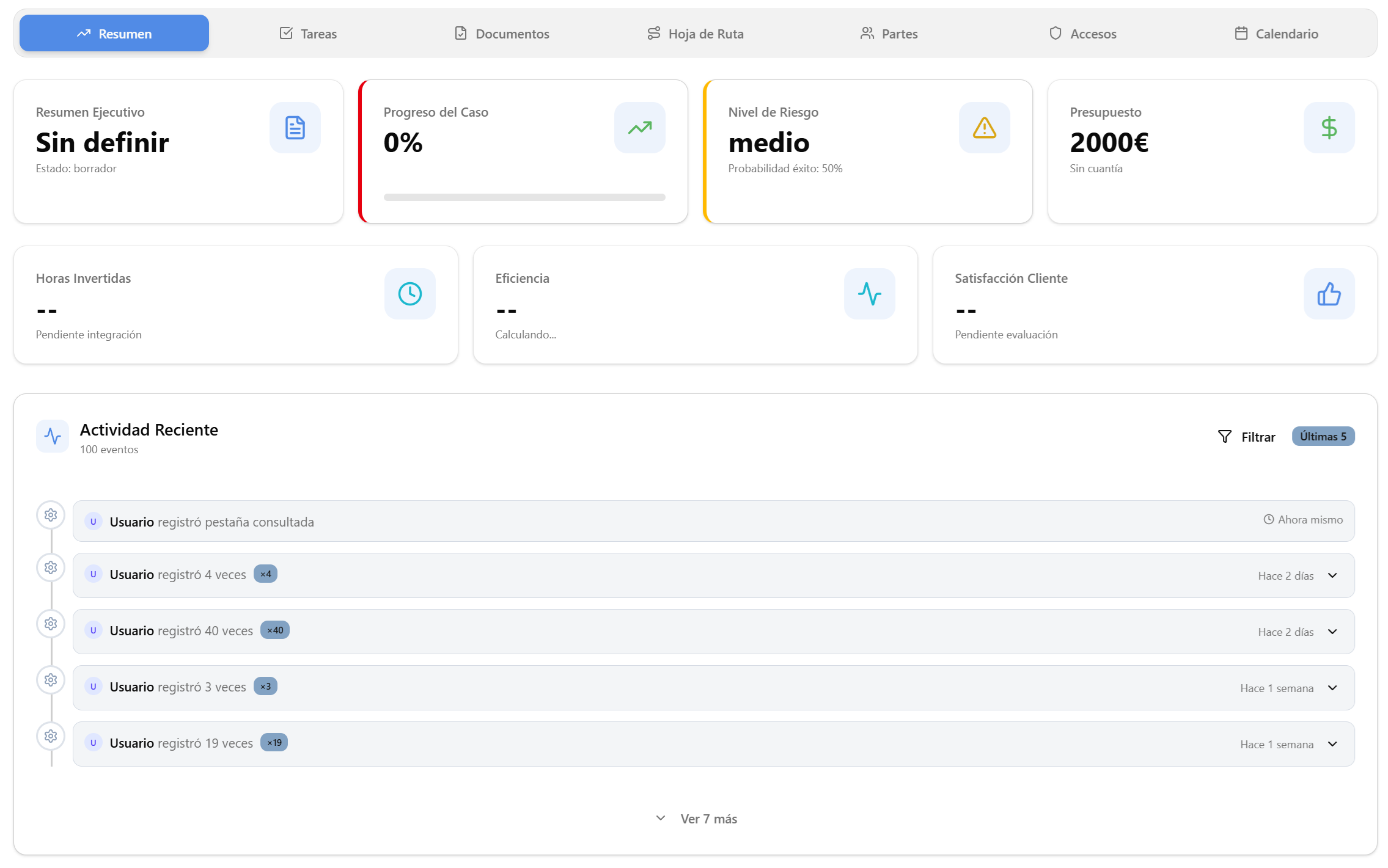 Ficha del Expediente - Resumen - Módulo de Gestión de Expedientes en LexFlow